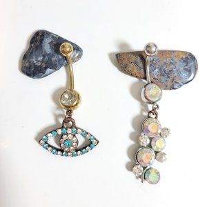 Bundle of 2 Evil Eye & Crystal Rhinestone Belly Ring Navel Rings